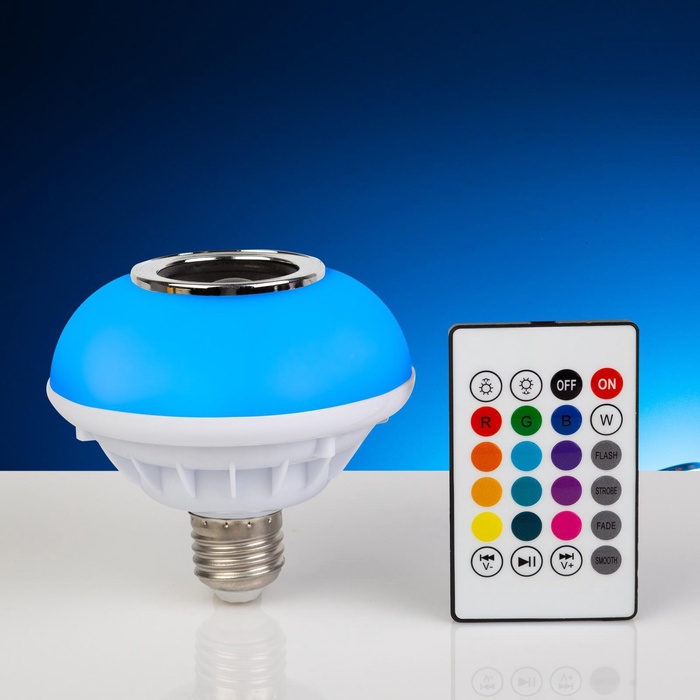 УЦЕНКА Лампа Световая тарелка, d=10 см, 220V, 4 режима, пульт, музыка, цоколь Е27, RGB - Фото 1