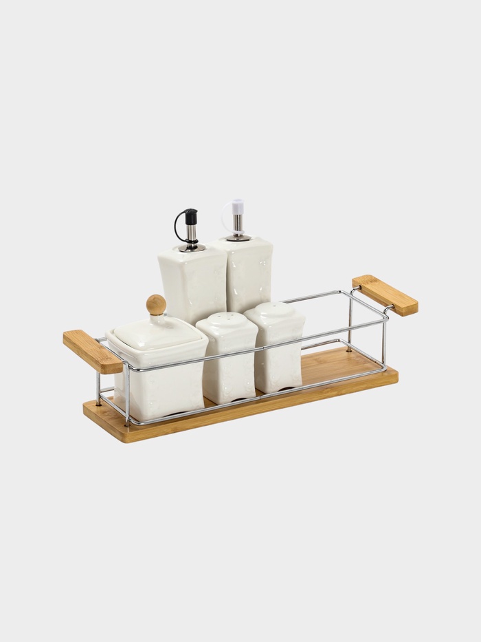 УЦЕНКА Набор для специй и соусов на подставке Bella Tenero, 5 предметов: соусник 200 мл, банка 200 мл - Фото 1