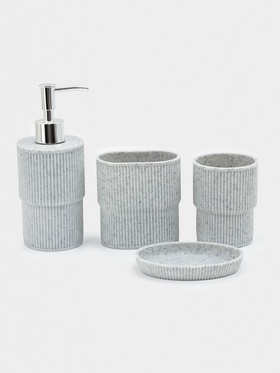 Набор для ванной «Морено», 4 предмета, дозатор, 2 стакана, мыльница, серый