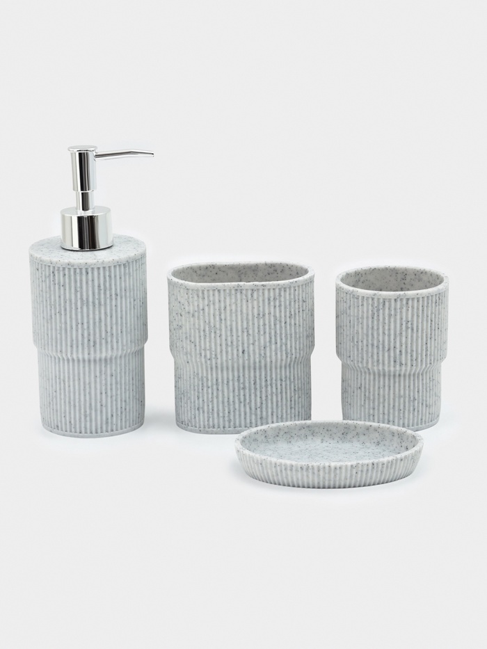 Набор для ванной «Морено», 4 предмета, дозатор, 2 стакана, мыльница, серый