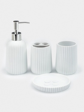 Набор для ванной «Сияние», 4 предмета, дозатор, 2 стакана, мыльница, белый