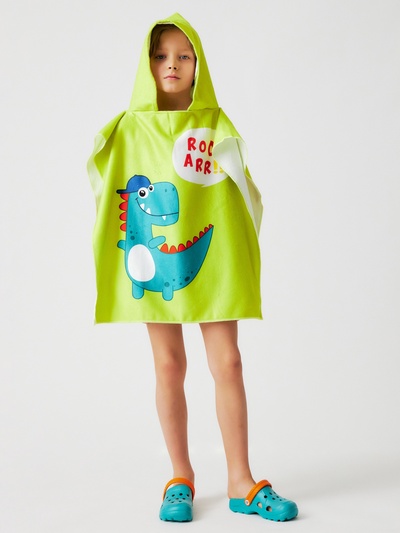 Полотенце - пончо детское махровое LoveLife «Дино» 60×120 см, зелёное
