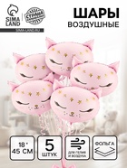 Воздушный шар фольгированный 18" «Кошечка - принцесса», набор 5 шт. 10947125