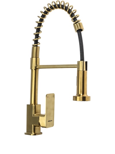 УЦЕНКА Смеситель для кухни Accoona A44126AW, однорычажный, гибкий излив, 2 режима, высокий, золото 9