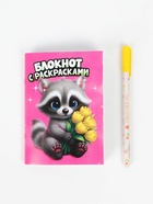 Подарочный набор: блокнот раскраска А6, 32 л.и ручка пиши-стирай "Енотик" - фото 809492879