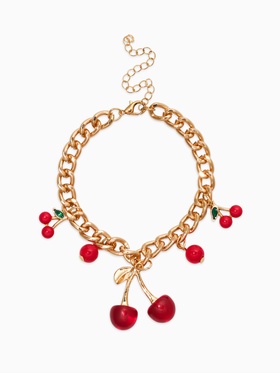 Браслет на цепи «Вишневый рай. Большая вишенка», красный в золоте