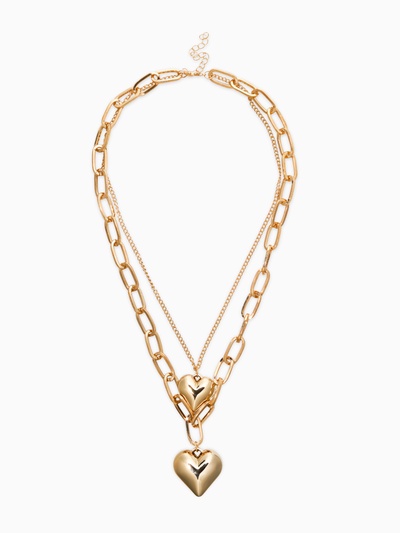 Кулон на цепочке «Сердечки», 2 яруса, цвет золото