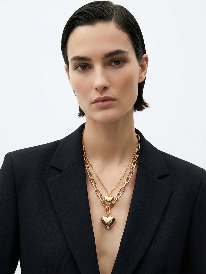 Кулон на цепочке «Сердечки», 2 яруса, цвет золото - Фото 1