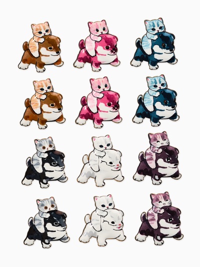 Брошь «Котёнок с щеночком» озорные, МИКС в золоте