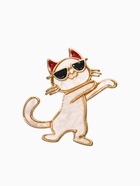 Брошь перламутровый «Котёнок в очках», белая в золоте - фото 68980016