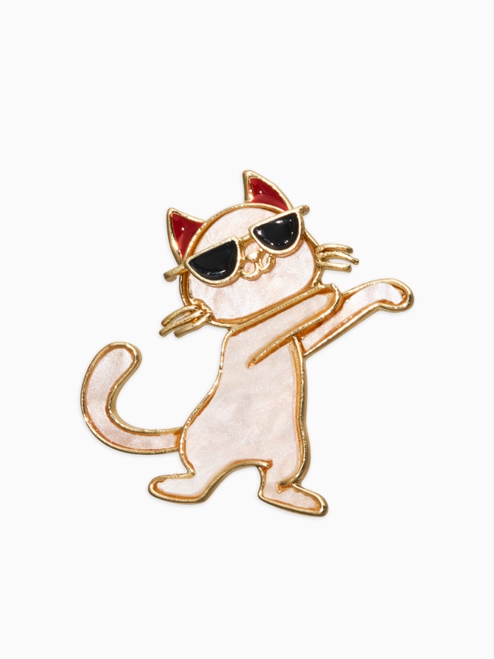 Брошь перламутровый «Котёнок в очках», белая в золоте - Фото 1