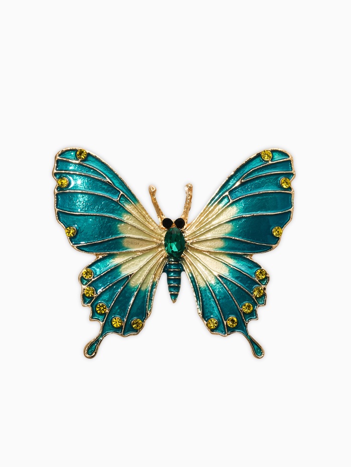 Брошь «Яркая бабочка», зелёная в золоте