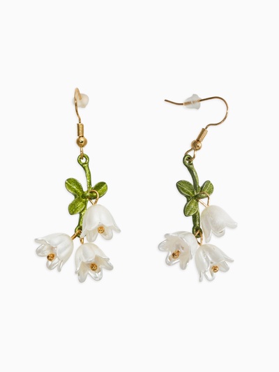 Серьги «Цветы Ландыша», бело-зелёные в золоте