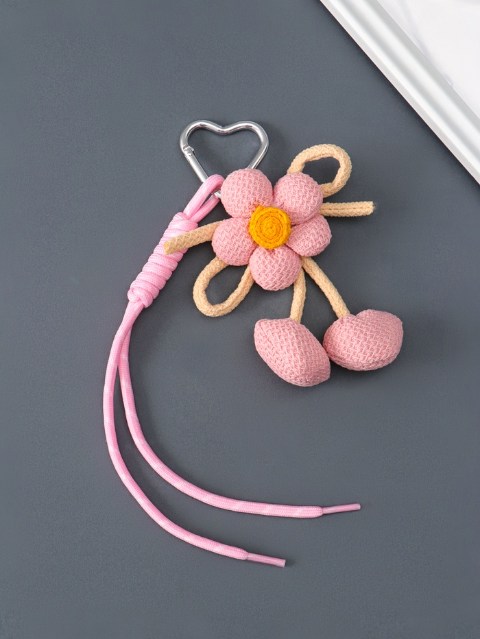 Брелок для ключей на карабине «Цветочек с бомбошками», розовый, с узлом, на сумку, рюкзак, текстиль, 23×5.5×2.8 см - Фото 1