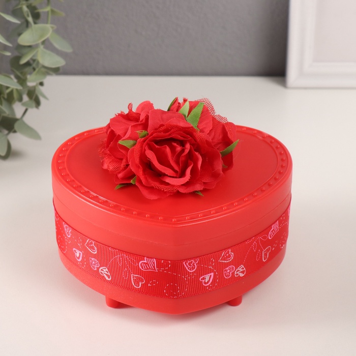 УЦЕНКА Шкатулка музыкальная механическая «Нежные розы» красная 12×13.5×10.5 см - Фото 1
