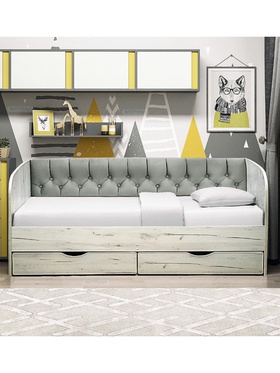 Кровать односпальная «Софа №13» с продольной мягкой спинкой, спальное место 800×1600 мм, цвет Дуб крафт белый/велюр 321