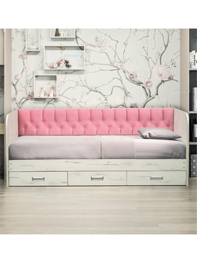 Кровать односпальная «Софа №14» с продольной мягкой спинкой, спальное место 900×2000 мм, цвет дуб крафт белый/велюр 336