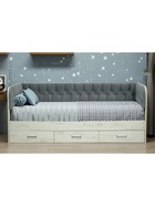 Кровать односпальная «Софа №14.1» с продольной мягкой спинкой, спальное место 900×2000 мм, цвет дуб крафт белый/велюр 032 10986769