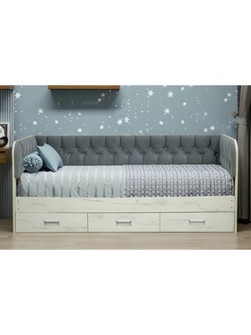 Кровать односпальная «Софа №14.1» с продольной мягкой спинкой, спальное место 900×2000 мм, цвет дуб крафт белый/велюр 032