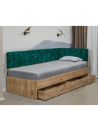 Кровать односпальная «Софа №15» с продольной мягкой спинкой, спальное место 800×2000 мм, правая, цвет дуб крафт золотой/велюр 014 10986771