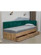 Кровать односпальная «Софа №15» с продольной мягкой спинкой, спальное место 900×2000 мм, правая, цвет дуб крафт золотой/велюр 014 10986773