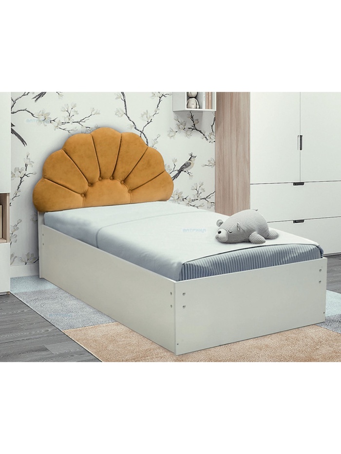 Кровать односпальная «Ромашка», с мягкой головной спинкой, спальное место 900×2000 мм, цвет белый/велюр 009