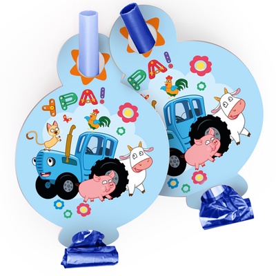 Карнавальные язычки гудки "Синий трактор". Веселое путешествие" 11 см, 6 шт.