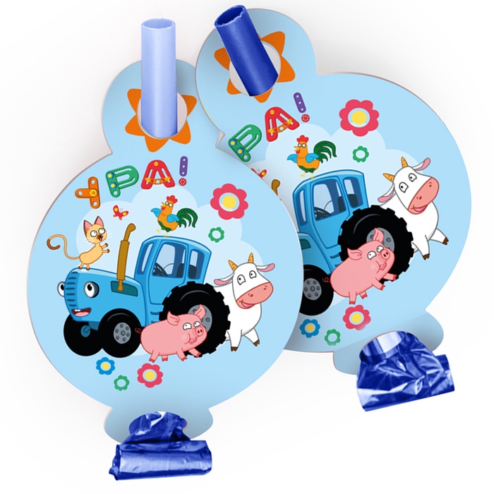 Карнавальные язычки гудки "Синий трактор". Веселое путешествие" 11 см, 6 шт. - Фото 1