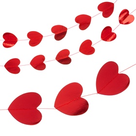 Гирлянда-подвеска "Сердце" красный, металлик, 200 см, 5 см*20 шт. (комплект 2 шт)