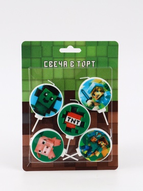 Свечи в торт, набор 5 шт., Майнкрафт  (артикул 10971306)  большой выбор товаров оптом и в розницу по низким ценам с доставкой
