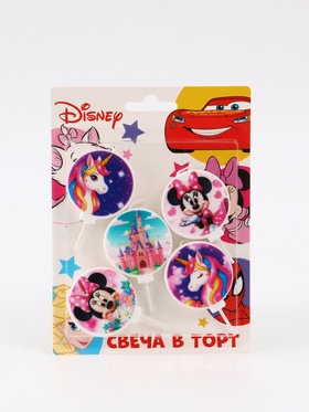 Свечи в торт, набор 5 шт., Минни Маус и единорог