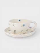 Чайная пара «Уютный дом. Фиалки», 2 предмета: блюдце 15×2 см, чашка 255 мл, керамика, белая 10937619