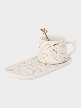 Чайная пара «Мрамор», 2 предмета: чашка 250 мл, блюдце 13.5×11×1 см, керамика, белая  (артикул 10939306)  большой выбор товаров оптом и в розницу по низким ценам с доставкой