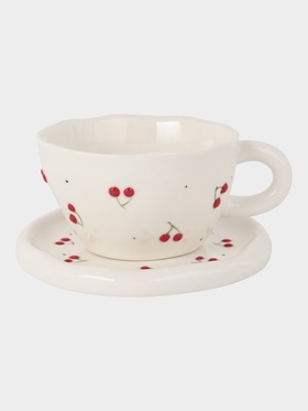 Чайная пара «Вишенки», 2 предмета: блюдце 14×1 см, чашка 260 мл, керамика  (артикул 10939622)  большой выбор товаров оптом и в розницу по низким ценам с доставкой