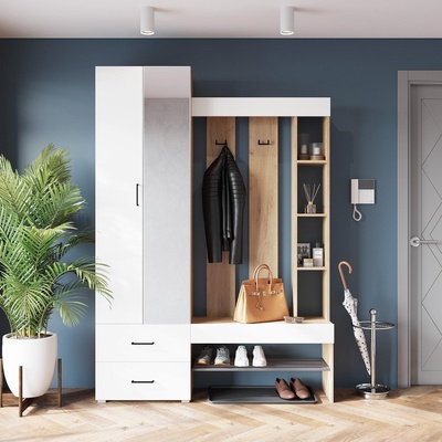 УЦЕНКА Прихожая Домино, 1500х350х2116, Крафт Золотой/Белый