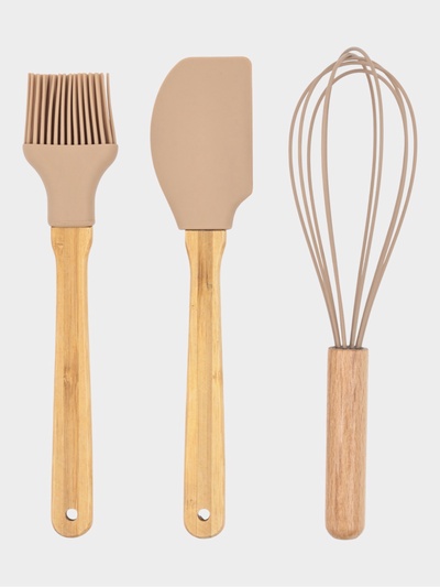 Набор кухонных принадлежностей 3 предмета: лопатка, кисточка, венчик