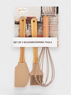 Набор кухонных принадлежностей KONFINETTA, 3 предмета: лопатка, кисточка, венчик, дерево, силикон, бежевый - Фото 4