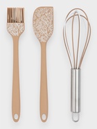 Набор кухонных принадлежностей KONFINETTA «Белая роспись», 3 предмета: лопатка, кисточка, венчик, силикон, бежевый - Фото 1