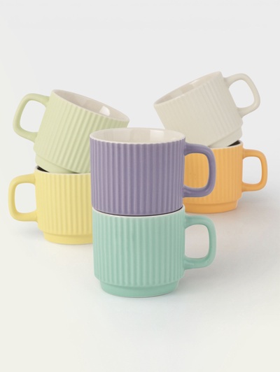 Кружки Loft, набор 6 шт., 270 мл, фарфор, разноцветные