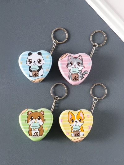Шкатулка - брелок для ключей на кольце «Зверёк с молочным чаем», сердце, мини, 5×5×2 см, МИКС