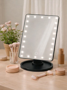 Зеркало KZ-06, подсветка, сенсорная кнопка, 22 диода, 26.5×16×12 см, 4хАА, чёрное