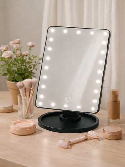 Зеркало KZ-06, подсветка, сенсорная кнопка, 22 диода, 26.5×16×12 см, 4хАА, чёрное