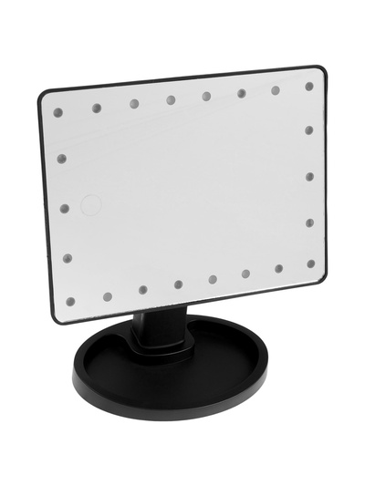 Зеркало KZ-06, подсветка, сенсорная кнопка, 22 диода, 26.5×16×12 см, 4хАА, чёрное