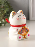 Копилка для денег «Кот Манэки-нэко с веером», керамика, 7.8×7.5×12.5 см  (артикул 10964702)  большой выбор товаров оптом и в розницу по низким ценам с доставкой