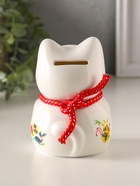 Копилка для денег «Кот Манэки-нэко с веером», керамика, 7.8×7.5×12.5 см - Фото 3