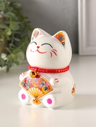 Копилка для денег «Кот Манэки-нэко с веером», керамика, 7.8×7.5×12.5 см - Фото 4