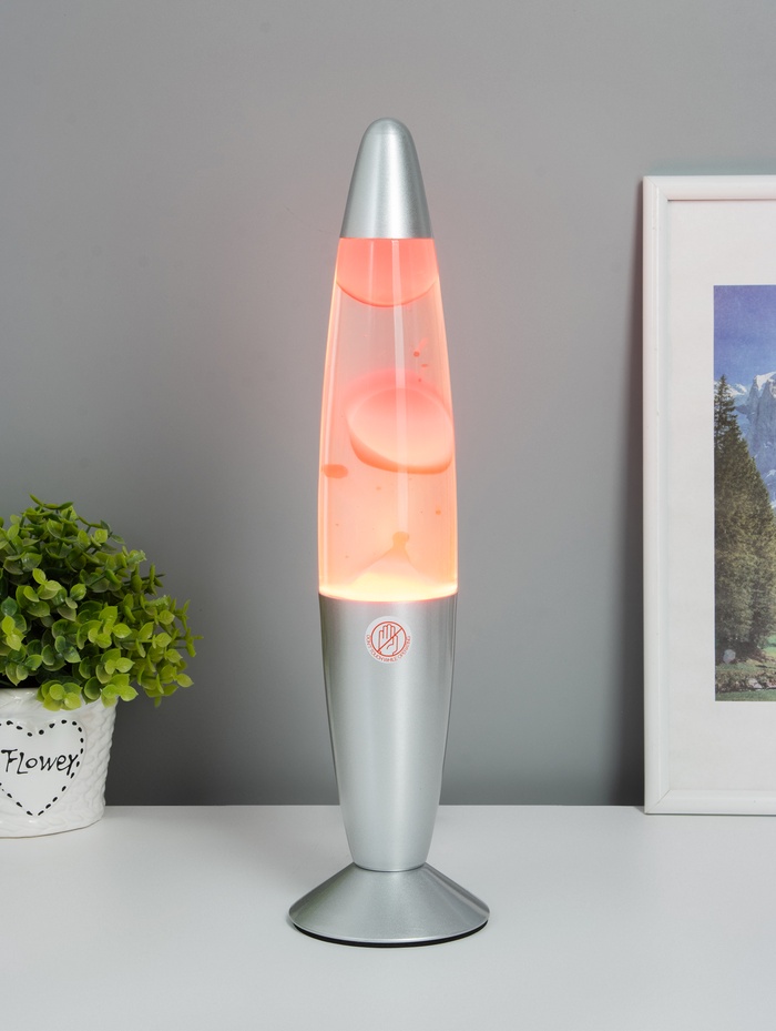 УЦЕНКА Светильник настольный металл, стекло, воск «Лава» Е14 25-35W серебро 34×8.5×8.5 см - Фото 1