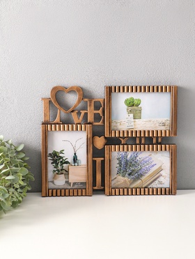 Фоторамка - коллаж на 3 фото 10×15 см «Я люблю тебя», пластик под т. золото, 31.5×25.5 см