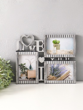 Фоторамка - коллаж на 3 фото 10×15 см «Я люблю тебя», пластик под т. серебро, 31.5×25.5 см