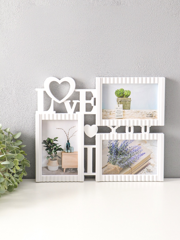 Фоторамка - коллаж на 3 фото 10×15 см «Я люблю тебя», пластик, белая, 31.5×25.5 см - Фото 1